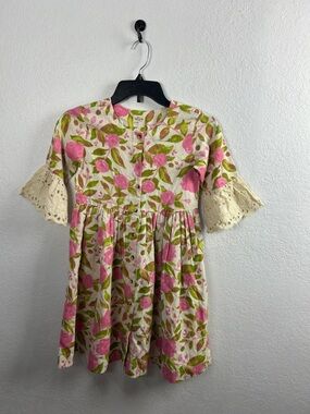 UTSA Kids Girls Pink Green Cream Floral Cotton Dress Sz 8/9 years Summer Casual